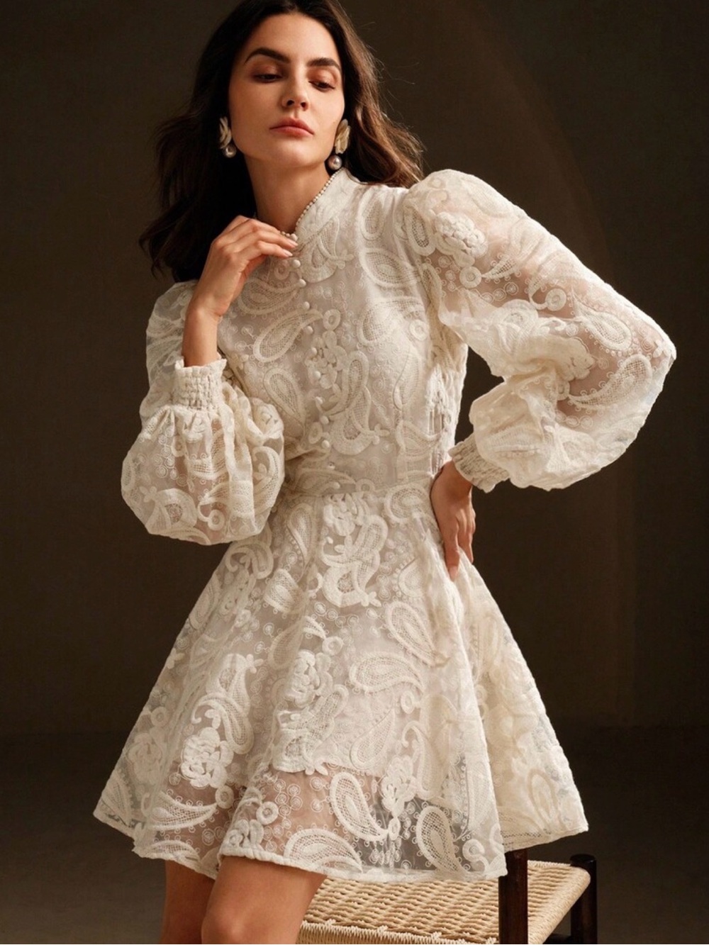 Elegant Ivory Lace Fit-and-Flare Dress size S/4